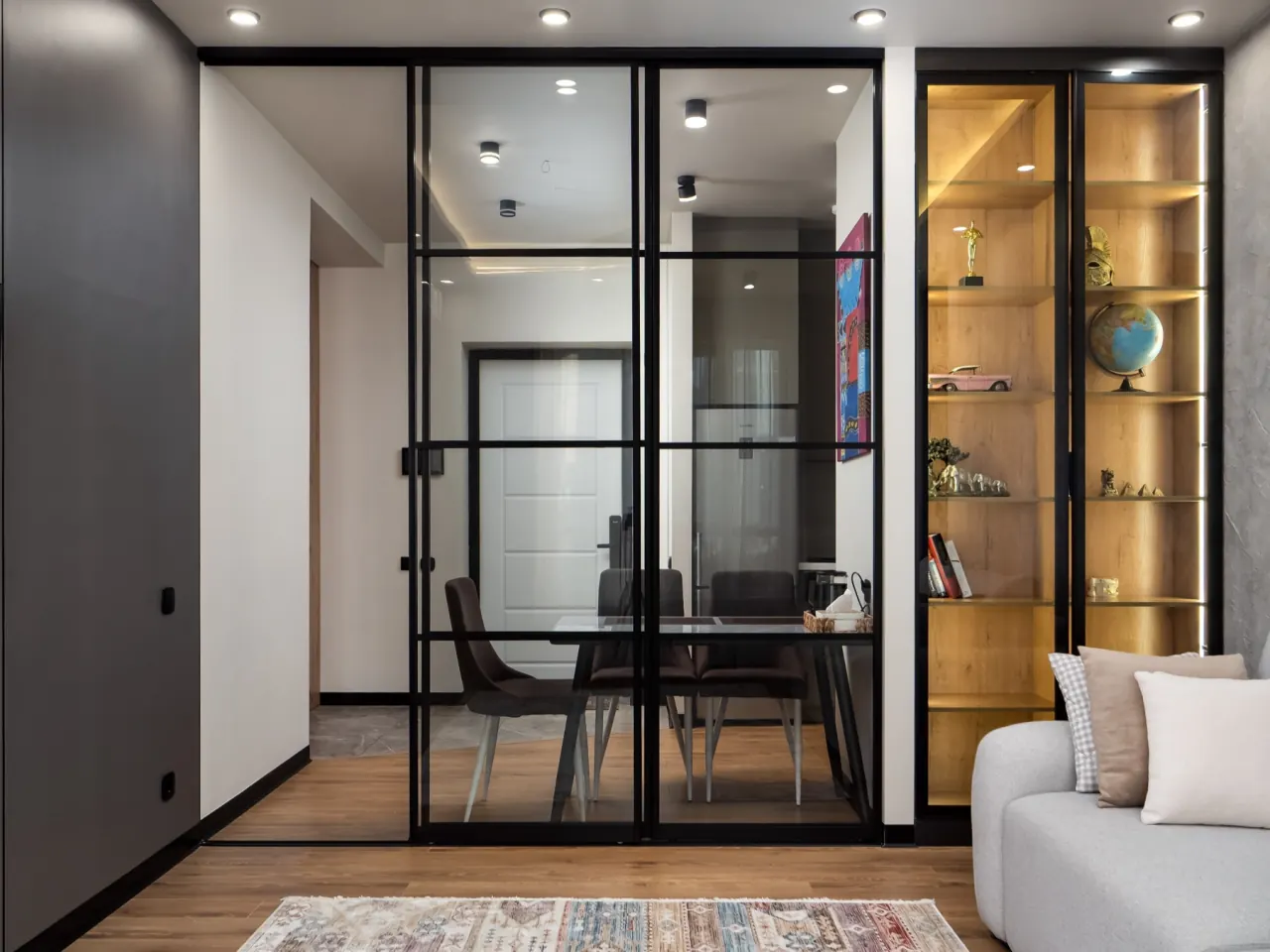 Dining nook seen through the glass wall