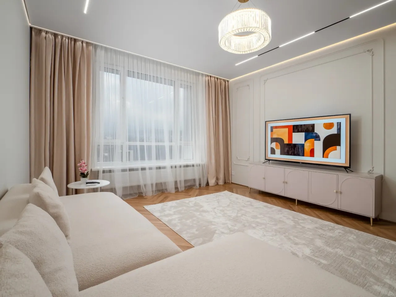 Daylight flooding the lounge through tall windows